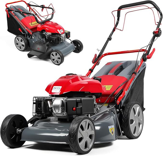 3 in 1 Gas Lawn Mower Self Propelled,173cc OHV Engine with Air Cooling, 20" Steel Deck,8-Level Height Adjustment, 60L Grass Catcher, Foldable Design for Yard Patio Lawn Red (US Fast Arrival