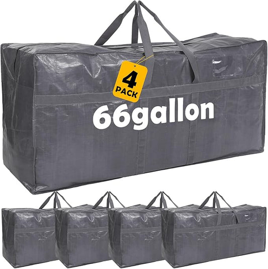 4 Pcs Large Moving Bags with Zipper and Handles Foldable Storage Duffle Bags Heavy Duty Extra Large Totes for College Dorm Travel Clothes Blankets Bedding Moving(66 Gallon,Gray)