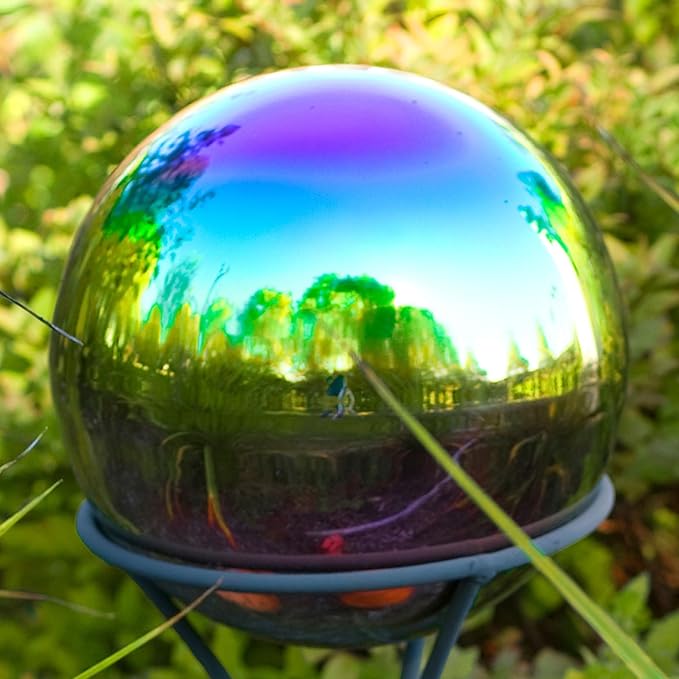 uxcell Rainbow Gazing Ball 6 Inch 150mm Reflective Sphere Polished Hollow Ball, Stainless Steel Gazing Globe Mirror Ball for Home Garden Outdoor Decoration