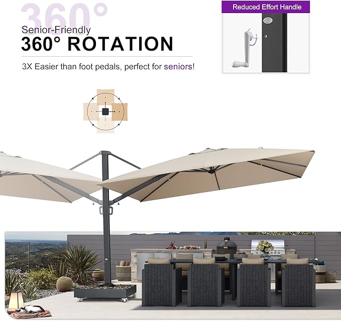 PURPLE LEAF 12' X 9' Rectangle Patio Umbrella Large Outdoor Aluminum Offset Umbrella with 360-degree Rotation Cantilever Umbrella for Garden Deck Backyard Pool Beige