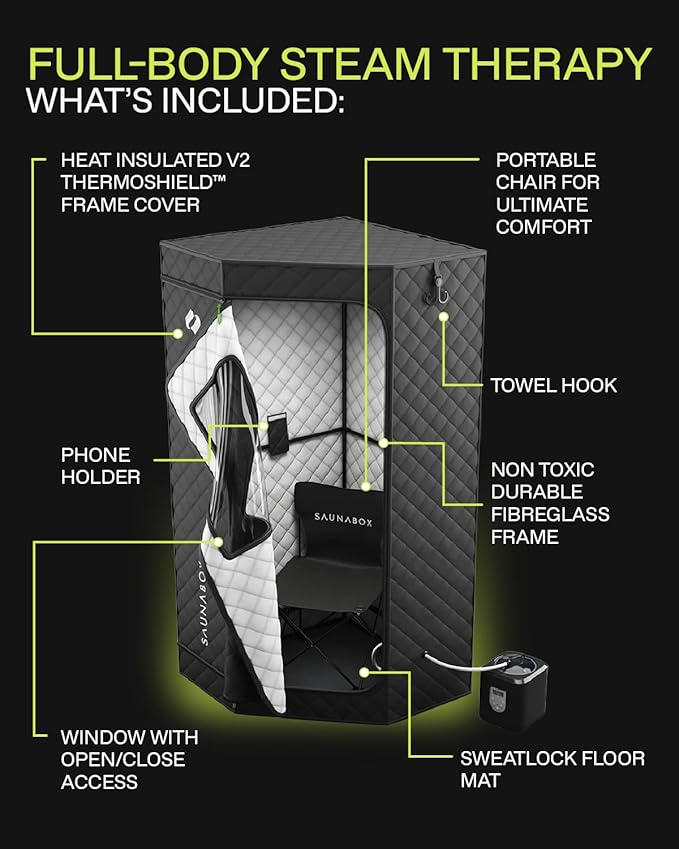 SAUNABOX SmartSteam Kit Pro | Personal Steam Sauna for Home Use | Portable Sauna Tent with Chair, Mat & Case | Full-Body Steam Therapy for Relaxation, Detox & Recovery