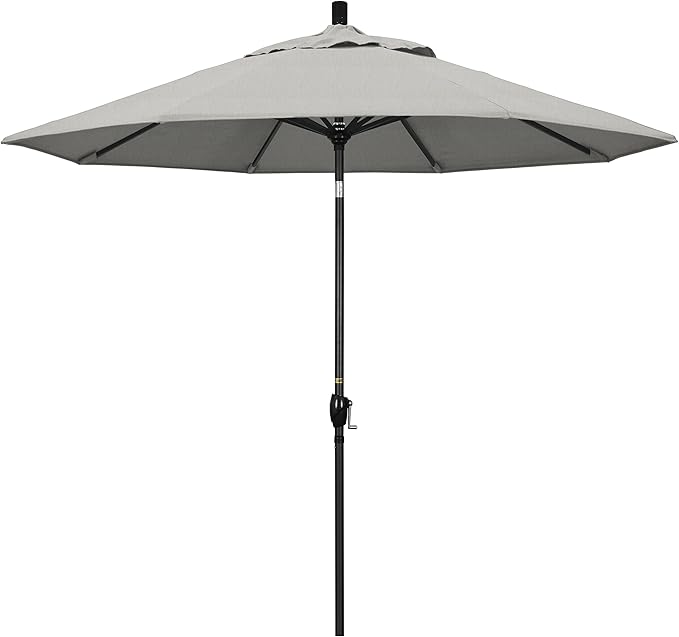 California Umbrella GSPT908302-5402 9' Round Aluminum Market, Crank Lift, Push Button Tilt, Black Pole, Sunbrella Granite