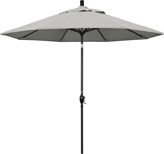California Umbrella GSPT908302-5402 9' Round Aluminum Market, Crank Lift, Push Button Tilt, Black Pole, Sunbrella Granite