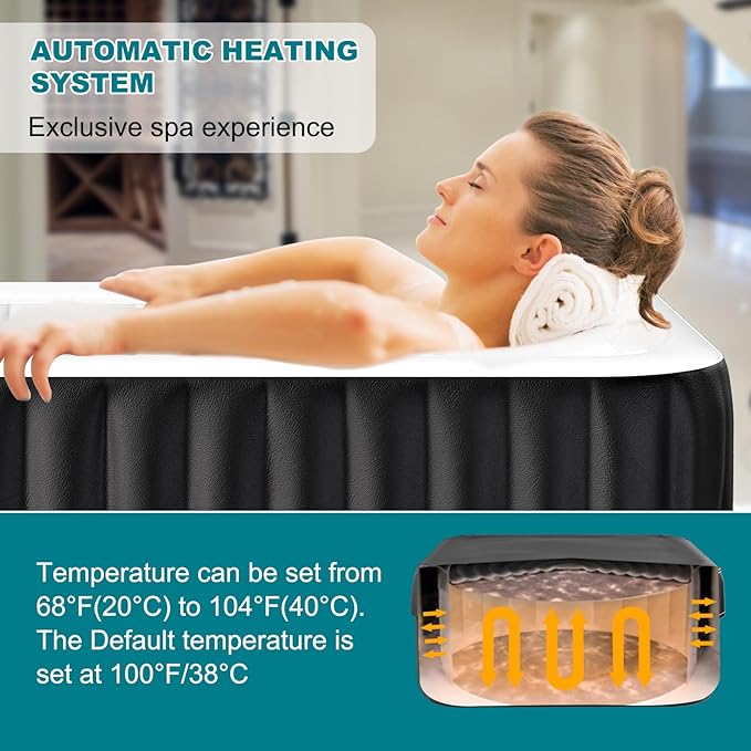 60" X 60" X 25" Hot Tub, 2-4 Person Inflatable Hot Tub, Square Blow Up Portable Bathtub Outdoor Spa with 120 Bubble Jets and Heater Pump, Filter