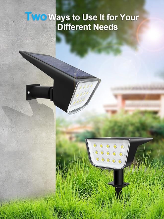Solar Spot Lights Outdoor, Ultra Bright Solar Garden Lights Cool White, IP68 Waterproof Landscape Spotlights, 800LM 6500K for Yard Garden Wall Driveway, 2 Pack
