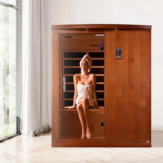 DYNAMIC SAUNAS Madrid Elite 3-Person Ultra Low EMF FAR Infrared Sauna with Red Light Therapy & Bluetooth Speakers | Personal Indoor Dry Heat Sauna for Home & Gym – Made from Canadian Hemlock