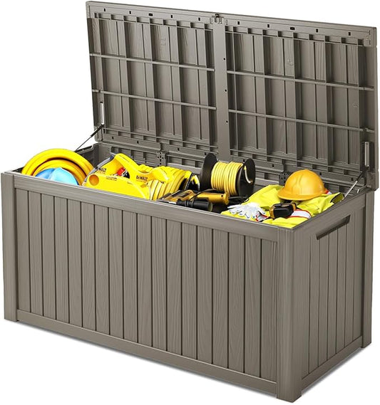 200 Gallon Deck Box, Resin Outdoor Indoor Waterproof Storage Box, Lockable Storage Box With Handle for Patio Furniture - Garden Tools - Swimming Pool Tools UV-Resistant, Grey