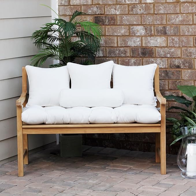 RSH DECOR: 6-Pack Pillow Set | All-Weather Spun Fabric | Water & Fade-Resistant | 17" Square, 20" x 12" Lumbar, 20" x 6" Neck Roll | Outdoor Pillows for Patio Furniture | White