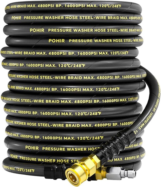 3/8" Pressure Washer Hose 70FT 4800PSI, Power Washer Hose Steel Wire Braided with Swivel Quick Connect, Commercial Grade Industrial High Pressure Water Washing Hose (4800PSI, 70FT)