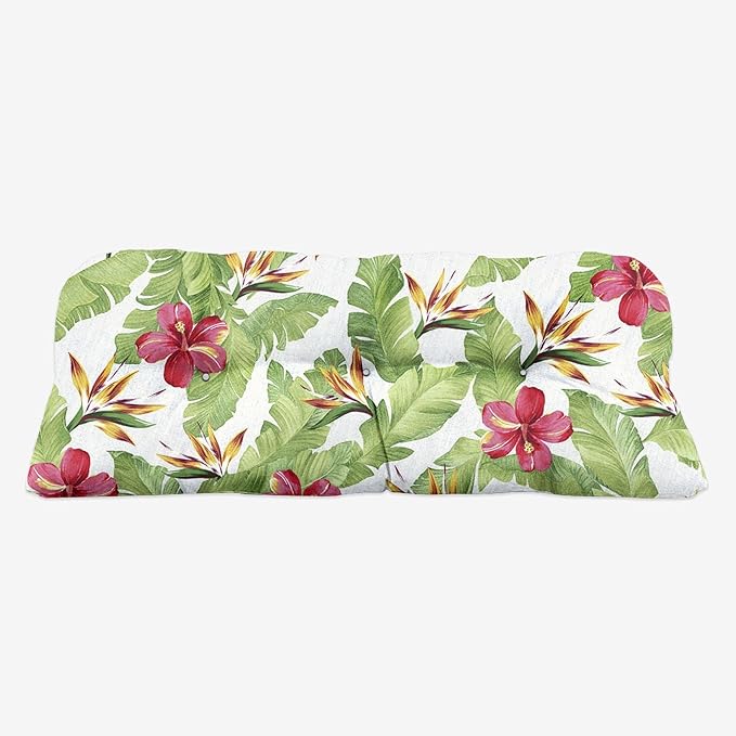 BrylaneHome Tufted Bench Cushion - 45.5" L x 19" W x 3" H- Patio & Outdoor - Water, Stain & Fade Resistant - Hibiscus