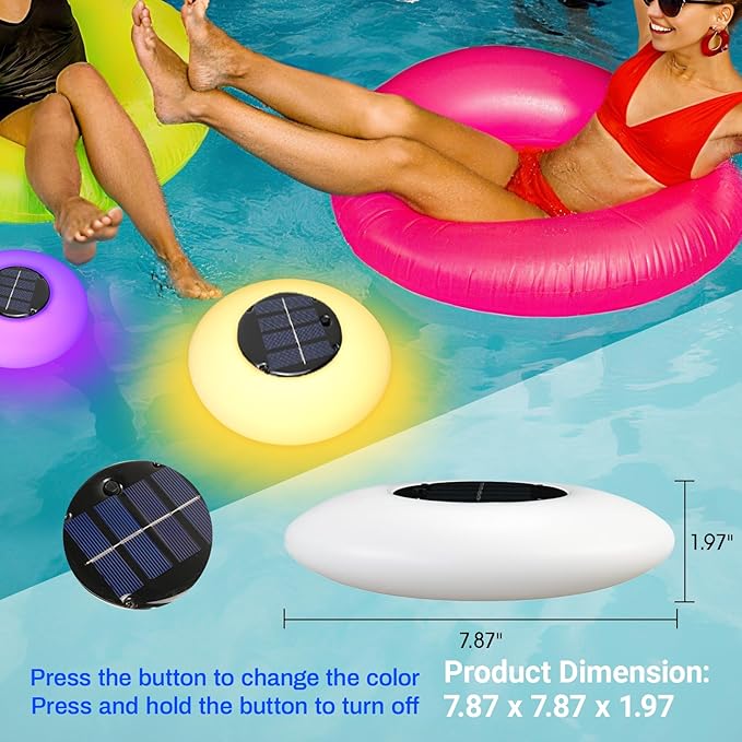 Sublume Solar Floating Pool Ligts, RGB Pool Accessories with 1000 MAH, IP65 Waterproof, Pool Decor Lights for Outdoor Swimming Inground and Above Ground Pools, Garden, Party-1 Pack