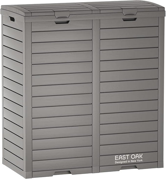 EAST OAK 62 Gallon Outdoor Trash Can, Waterproof Resin Garbage Can with Tiered Lid and Drip Tray, Outside Trash Bin for Patio, Backyard, Deck, Grey