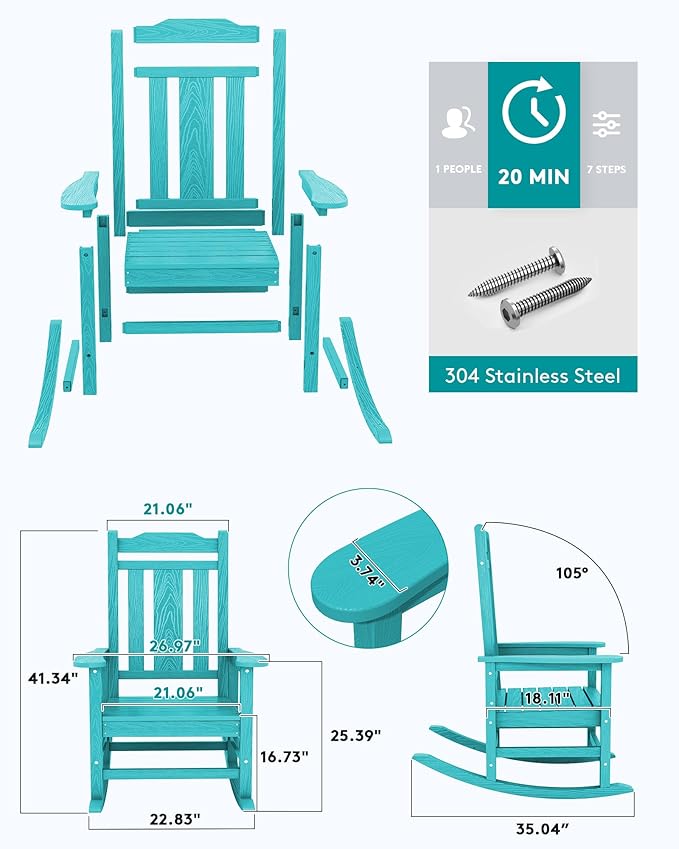 SERWALL Oversized Rocking Chair Set of 4 Outdoor, HDPE Outdoor Rocking Chair Set of 4, Aruba
