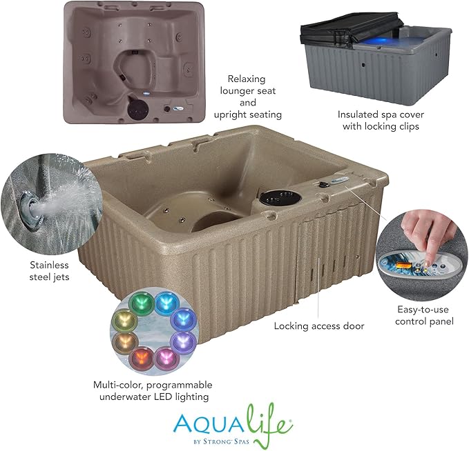 Aqualife Current Outdoor Hot Tub, Free Extras, Fits 4-Adults, Plug and Play Spa, Free Cover Included, Made in USA