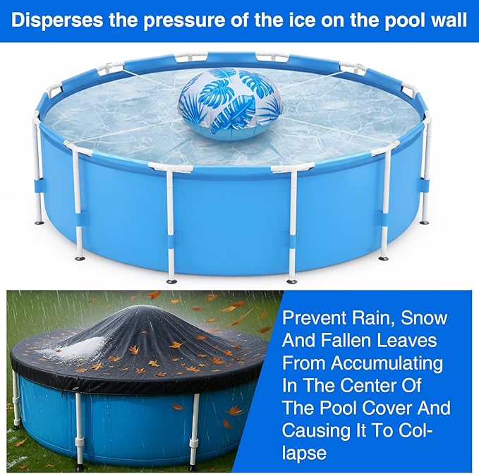 3pcs 4ft Pool Pillows for Above Ground Pools, Cover Balloon Winterizing Inflatable Air Pillow Float with Ropes PVC Ice Equalizer Closing Winter Swimming Ball Accessories
