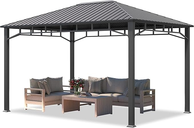 TOOLPORT Hardtop Gazebo 10x13 ft with Steel Roof - Approx. 3.54x3.54 in Aluminium Poles