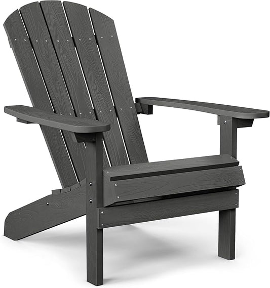 YEFU Adirondack Chair Plastic Weather Resistant, Patio Chairs 5 Steps Easy Installation, Looks Exactly Like Real Wood, Widely Used in Outdoor, Fire Pit, Outside, Garden, Campfire Chairs (Dark Grey)
