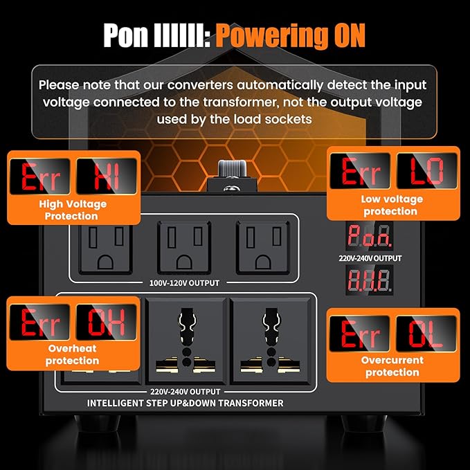 4000W Voltage Converter Transformer Step Up 110V/120V to220V/240V or Step Down 220V to 110V AC Power Converte, Circuit Breaker Protection, 3 US sockets, 3 Universal sockets, LCD Display