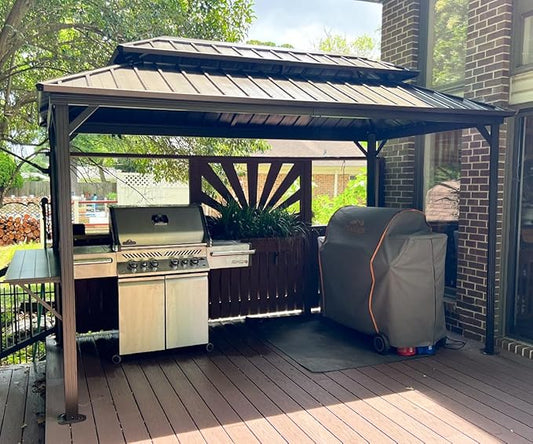 PURPLE LEAF 6.5' X 12' Hardtop Grill Gazebo for Patio Permanent Metal Roof with 2 Side Shelves Deck Yard Tent Aluminum Garden Outside Sun Shade Outdoor BBQ Canopy