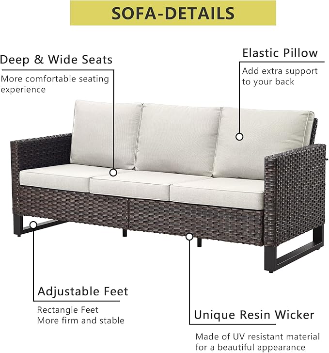 HUMMUH 9 Piece Patio Furniture Set Outdoor Sectional Sofa,High Back Patio Swivel Rocker Chairs with Ottomans Coffee Table for Porch,Garden,Backyard(Brown/Beige)