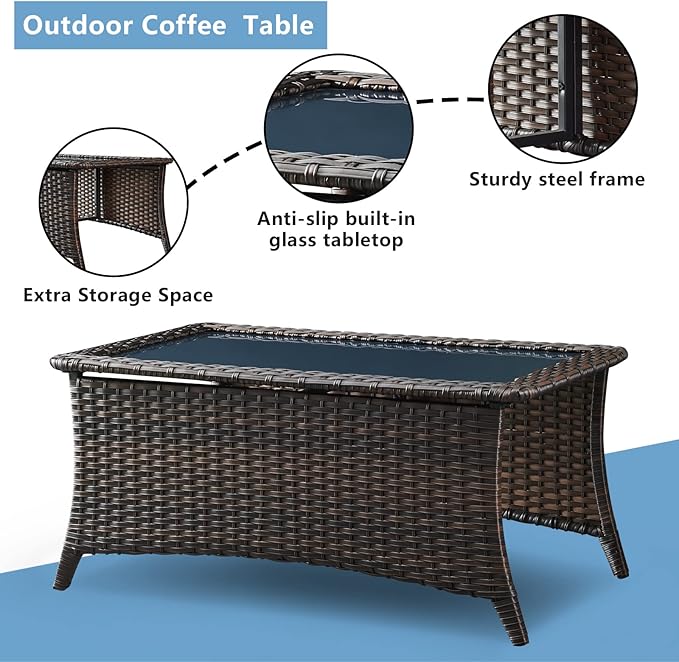 HUMMUH Outdoor Patio Furniture 7 Pieces Furniture Set Wicker Outdoor Sectional Couch with Patio Swivel Glider Chairs,Coffee Side Table,Ottomans for Patio