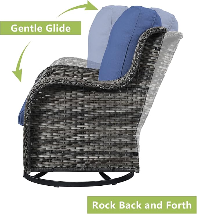 Rilyson 6 Piece Outdoor Patio Furniture Set - Rattan Wicker Patio Conversation Sets with 2 Swivel Rocker Chairs,2 Ottomans,1 Sofa and 1 Coffee Table for Outside Porch Deck Yard (Mixed Grey/Blue)