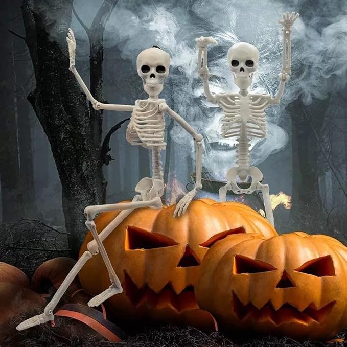 6 Pcs Realistic Spooky Scary Skeletons for Halloween, 16 Inch Outdoor Skeletons Decorations, Skeleton Bulk with Movable Joints for Garden Haunted House Props