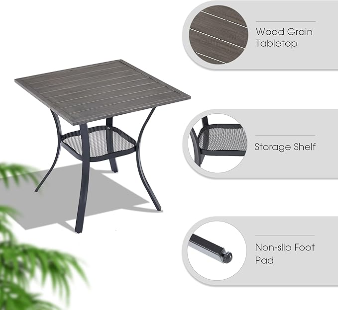 VICLLAX 3 Pieces Outdoor Dining Set, Patio Furniture Set of 2 Patio Swivel Dining Chairs and Small Dining Table with Storage Shelf, Grey Chairs & Antique Grey Tabletop