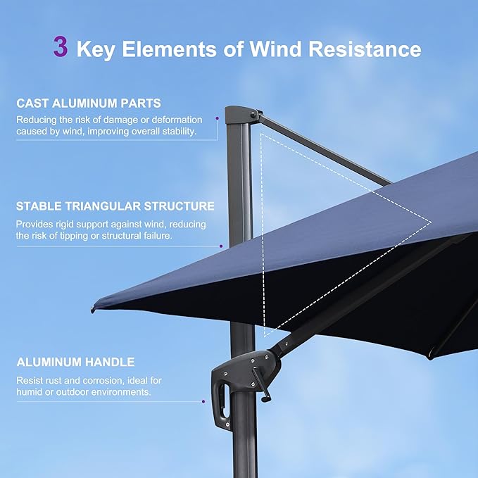 PURPLE LEAF 12FT Cantilever Outdoor Umbrellas Large Patio Umbrella Hanging Double Top Square Offset Umbrella with 360°Rotation Tilting Umbrella Outdoor Patio, Navy Blue