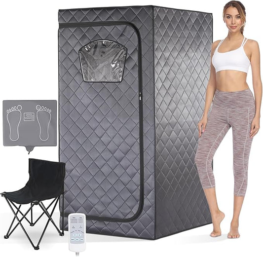 Gollense Portable Infrared Sauna for Home Spa | Full Size 1 Person Sauna | Full Body Personal Far Infrared Sauna Tent | with Heating Foot Pad, Portable Chair, Dark Grey