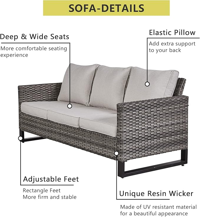 HUMMUH 5 Piece Outdoor Furniture Set with Fire Pit Table 41in 55,000 BTU,Wicker Outdoor Conversation Sets -Patio Chairs Set of 2 Patio Sofa for Porch,Garden,Backyard