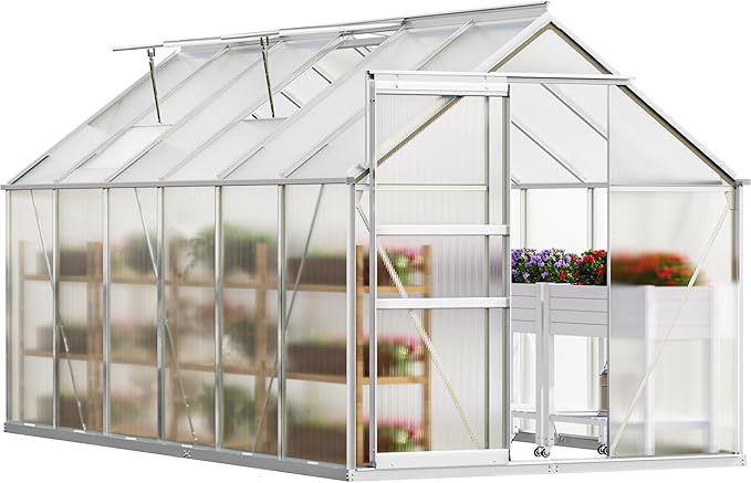 YITAHOME 6X12FT Polycarbonate Greenhouse Large Heavy Duty Green Houses Outdoor Greenhouses Aluminum Sliding Doors Vent Window for Garden Backyard, Silver