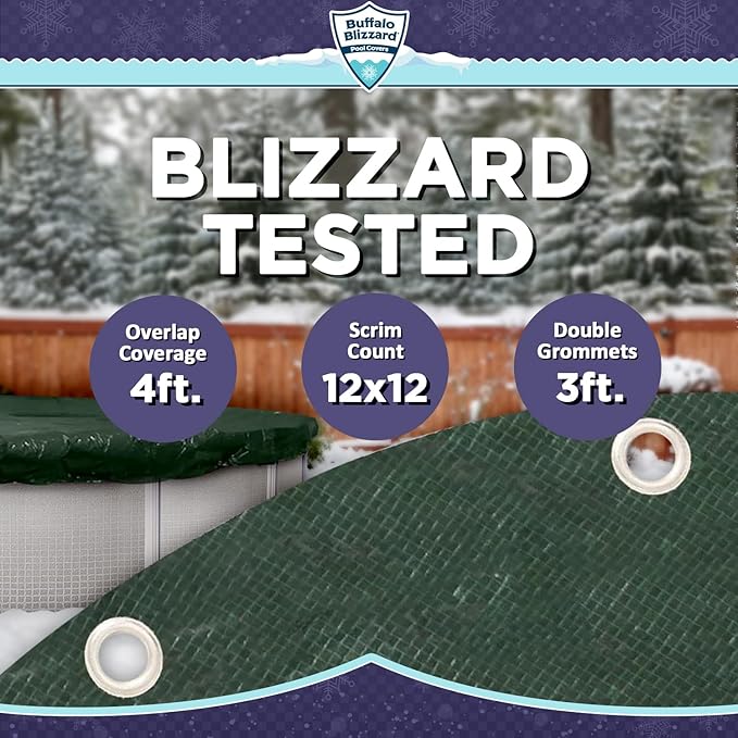 Buffalo Blizzard Ripstopper 16 x 24/25 ft Oval Winter Pool Cover | Green Heavy Duty Cover for Above Ground Swimming Pools | Easy to Install | Cold & UV Resistant | Shields from Seasonal Debris