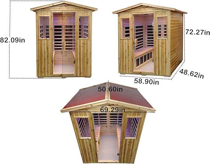 Outdoor Sauna 4 Person Infrared Saunas for Home,2050watt Canadian Hemlock Wooden Large Sauna Room with Blue-Tooth, 4 Chromo Therapy Lighting,2 LCD Control