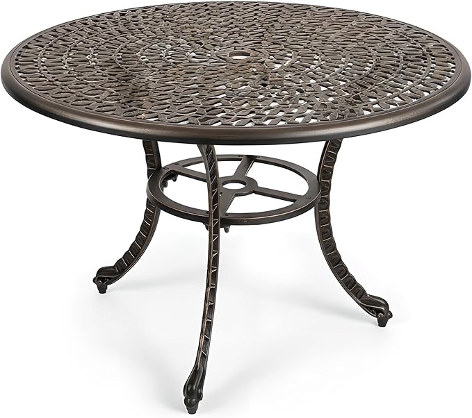 Kinger Home Harmon 41-inch Patio Dining Table, Round Outdoor Table, Outdoor Dining Table, Aluminum Patio Furniture, Outdoor Dining Set, Woven Design, Rust Resistant