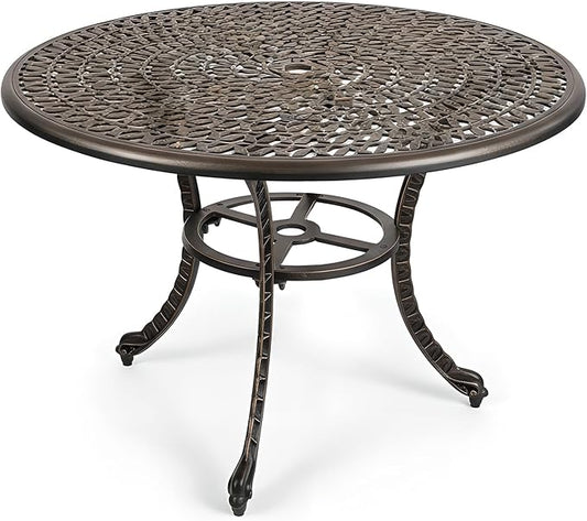 Kinger Home Harmon 41-inch Patio Dining Table, Round Outdoor Table, Outdoor Dining Table, Aluminum Patio Furniture, Outdoor Dining Set, Woven Design, Rust Resistant
