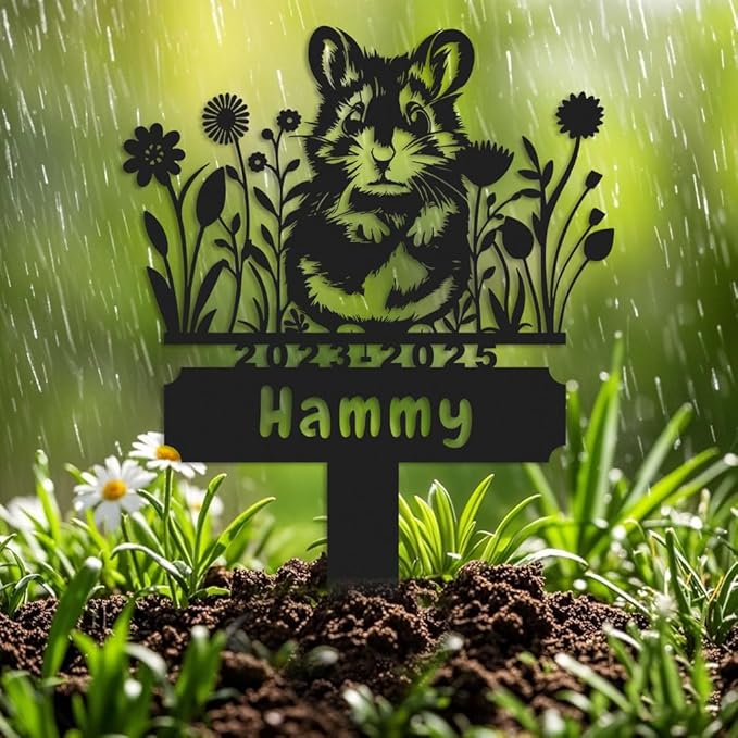 Personalized Hamster Memorial Stake,Pet Plaque Hamster Lover,Metal Hamster Grave Marker,Remembrance Stake,Outdoor Garden Yard Sign hamster 14inch