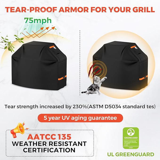 59Inch Heavy Duty Grill Cover for Outdoor Grill Thick Waterproof UV & Fade Resistant BBQ Cover with Adjustable Straps, Suitable for Weber,Black Stone, Charbroil etc, Black