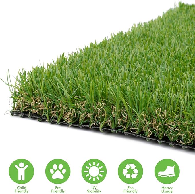 Artificial Grass Turf 3FTX15FT, 1.38" Pile Height Realistic Synthetic Grass, Indoor Outdoor Pet Faux Grass Astro Rug Carpet for Garden Backyard Patio Balcony