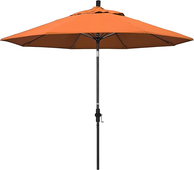 California Umbrella 9' Round Aluminum Pole Fiberglass Rib Market Umbrella, Crank Lift, Collar Tilt, Black Pole, Sunbrella Spectrum Mist
