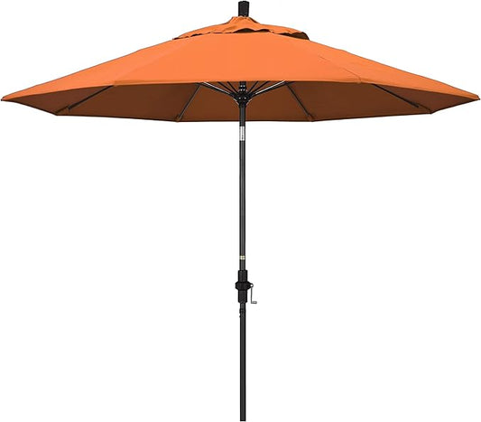 California Umbrella 9' Round Aluminum Pole Fiberglass Rib Market Umbrella, Crank Lift, Collar Tilt, Black Pole, Sunbrella Spectrum Mist