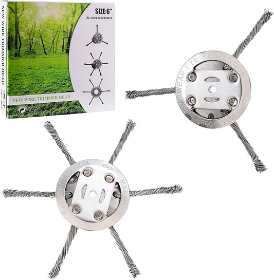 6 Inch Steel Wire Rotary Weed Brush Cutter Trimmer Head Weed Cutter Eater Blade for Moss Grass Rust Removal, Paving Stone, Pavement Joints or Driveway