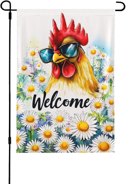 Rooster Garden Flag Vertical Double Sided Outdoor Yard Flags 12.5x18 Inch Burlap Banners for House Lawn