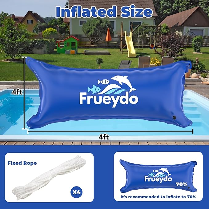 4x8 Ft Inflatable Pool Pillow for Above Ground Pool – Frueydo Heavy Duty Air Pillow for Outdoor Swimming Pools, Portable Pools Cover Cold Resistant for Winterizing, Rope Included