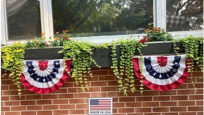 Made in America by Old Glory Bunting. American Pleated Fan Flag Bunting. 1 x 2 ft Embroidered Stars & Sewn Stripes USA Indoor/Outdoor Nylon Bunting Banner. Perfect for July 4th and America 250 events.