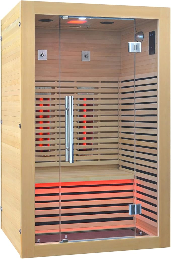Wooden Infrared Sauna Room, Canadian Hemlock Low EMF, 2-3 Person 1832W Personal Home Spa Carbon Heater Sauna Full Spectrum Sauna Room