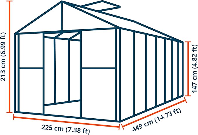 Greenhouse Topas 7 Aluminum Frame 7.4 x 14.7 ft with Approx. 6 mm Polycarbonate Panels