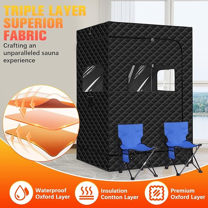 Upgraded Portable Steam Sauna, Portable Sauna Box for Home, Home Sauna Tent Full Body, 1200W 3L Steam Generator, 99 Minute Timer, Folding Chair, Remote Control Included(Black)