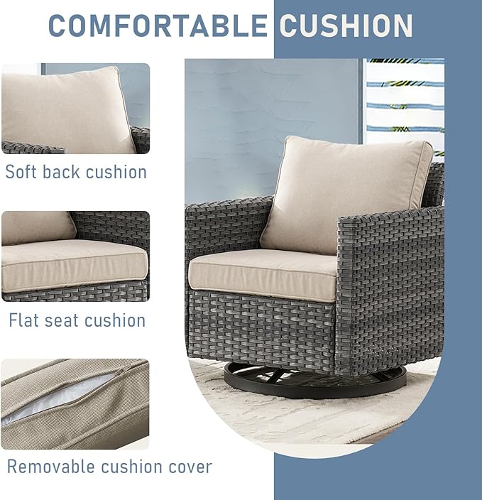 Patio Rocker Chair Outdoor：Wicker Chairs Swivel Patio Chairs Set of 4 Wicker Patio Furniture Sets with Wide Wicker Armrests Rocking Chairs for Porch, Grey / Beige
