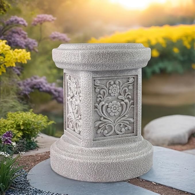 Classic Statuary Stand Outdoor Pedestal Sculpture Decor Plinth Base Riser, Garden or Home Resin Statuary Pedestal, 12.6" Tall, 7.1 Pounds, (Round)